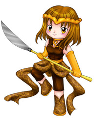 Fototapete - Chibi style illustration of a warrior girl