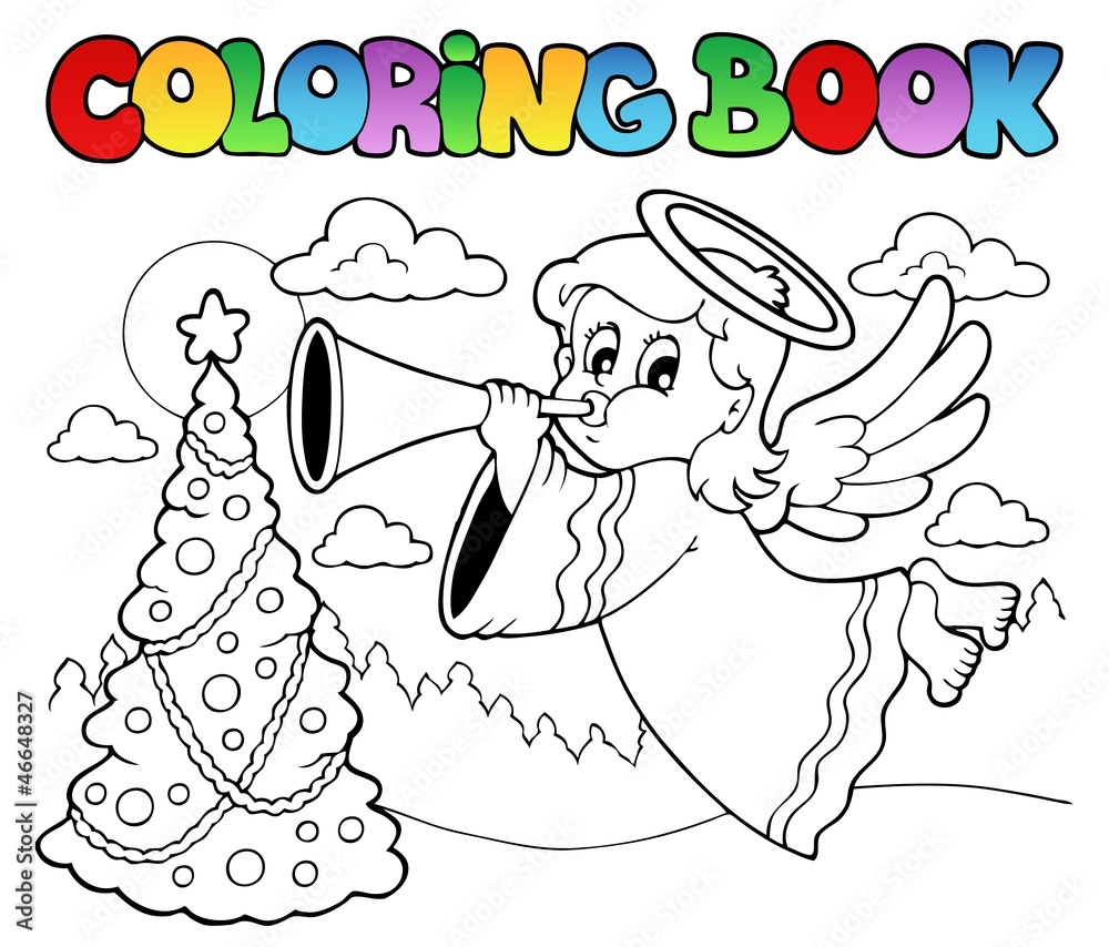 Coloring book image with angel 2 Stock Vector | Adobe Stock