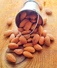 Canvas Print - Dry almonds on the wooden board