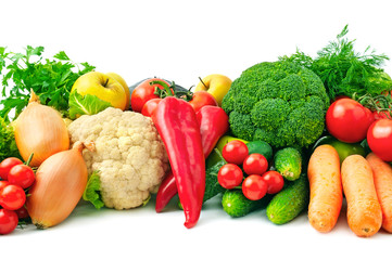 fresh fruits and vegetables isolated on white background