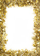 Gold Christmas tinsel, forming border on white background