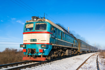 Wall Mural - Diesel local train in Ukraine.