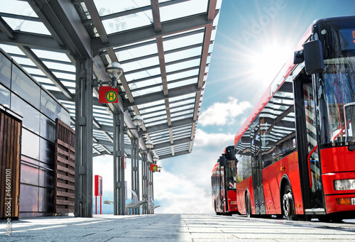 Plakat na zamówienie Moderner Busbahnhof Haltestelle mit Bus - modern Bus Station