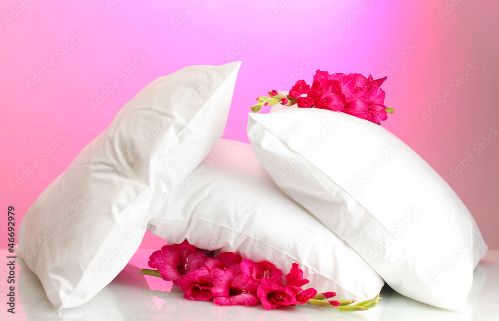 pillows and flower, on pink background