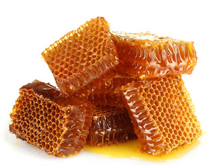 Wall Mural - sweet honeycombs with honey, isolated on white