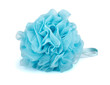 Blue plastic bath puff
