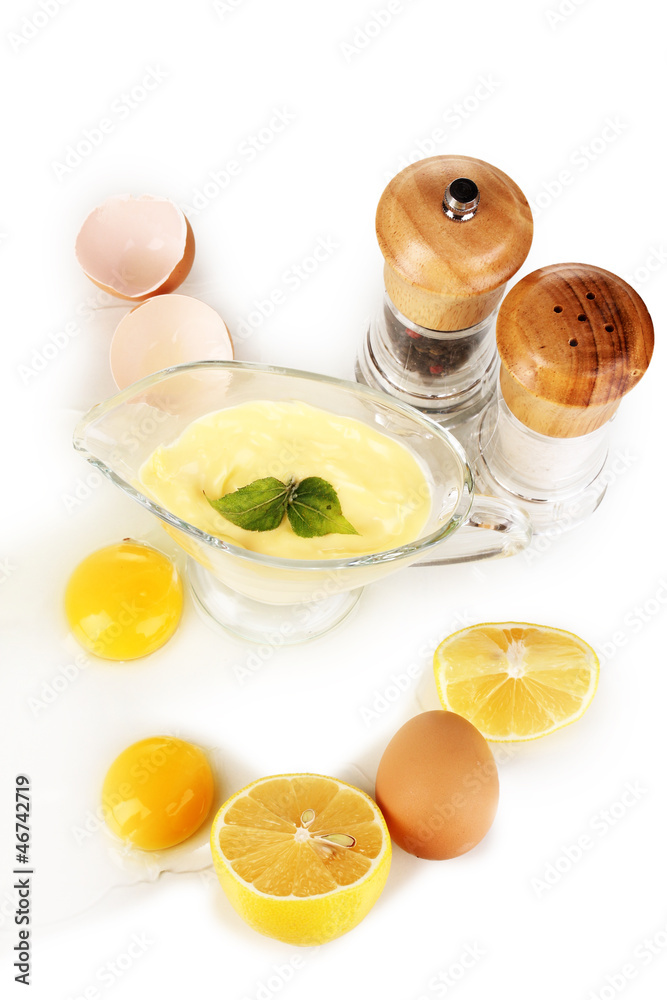 Mayonnaise ingredients isolated on white