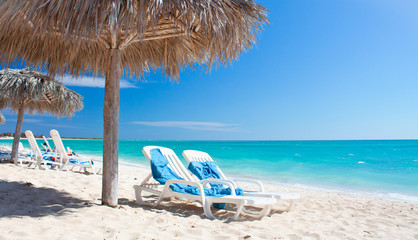 Beautiful tropical beach at the Caribbean island with white sand