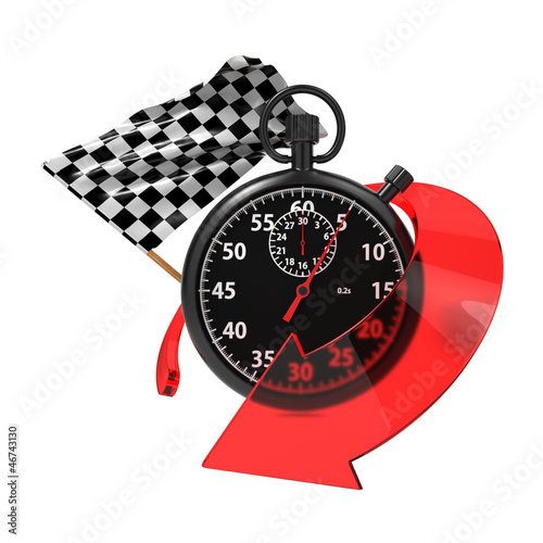 Fotografie, Obraz Checkered Flag with Stopwatch and Arrow.