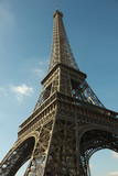 Fototapeta Paryż - sunlit Eiffel Tower, Paris, against blue sky