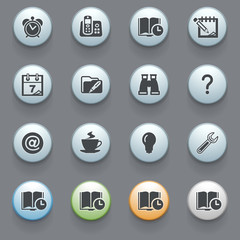 Sticker - Organizer icons with color buttons on gray background.