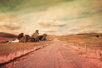 Poster - Vintage landscape with a rural road