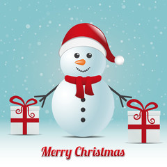 Sticker - snowman gift snowy winter background merry christmas