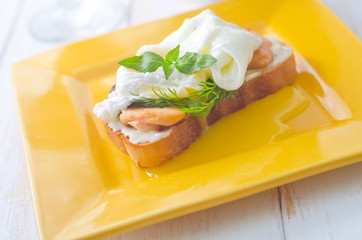 Wall Mural - Close Up of Poached Delicious Egg with Whole Grain Bread