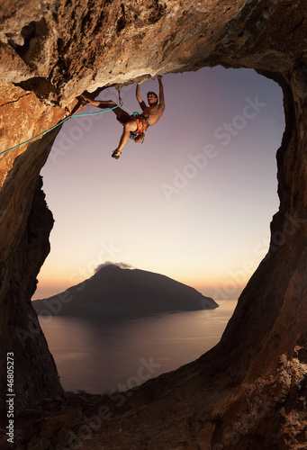 Rock climber at sunset. Kalymnos Island, Greece. - 46805273
