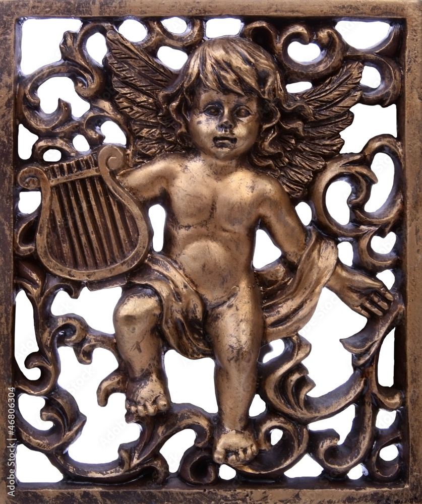 Relief of an angel and ornaments - obrazy, fototapety, plakaty 
