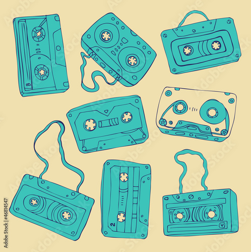 Naklejka na szafę Set of retro cassette tapes