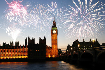 Fototapete - Fireworks over Big Ben