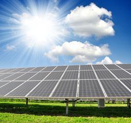  Solar energy panels against sunny sky