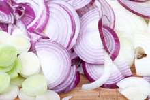 Red, White Onions And Leeks