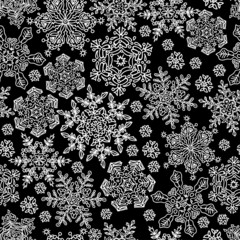 Aufkleber - Seamless snowflakes pattern. White on black, vector, EPS8