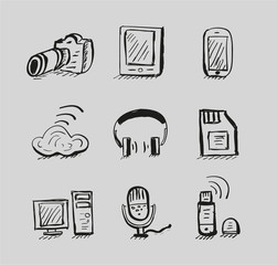 Wall Mural - Hand drawn mobile devices vector black icon set
