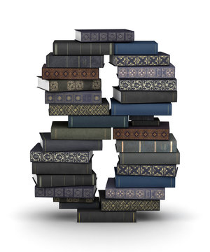 Number 8, stack of books