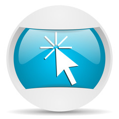 click here round blue web icon on white background