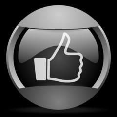 Poster - thumb up round gray web icon on black background