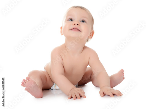 Fototapeta The small baby isolated on white