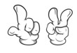 Cartoon Hands Indicating Numbers One and Two