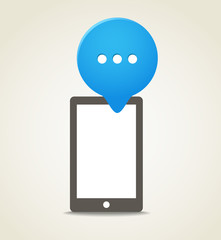 Poster - Modern mobile phone with a blue speech cloud