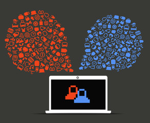 Aufkleber - Abstract speech clouds of pixel icons. Debate