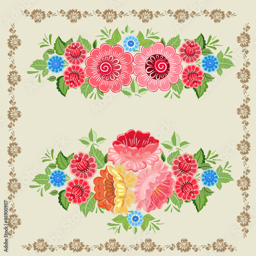 Obraz w ramie Floral design style Khokhloma