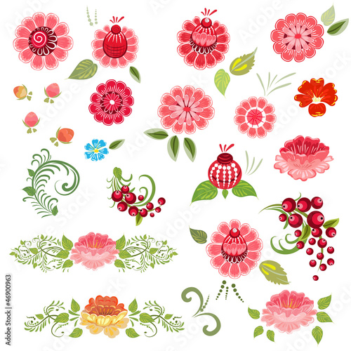 Fototapeta dla dzieci Khokhloma floral set