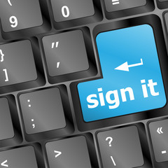 Poster - sign it or login concept with key on computer keyboard