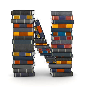 Letter N, stacked from books