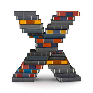 Letter X, stacked from books