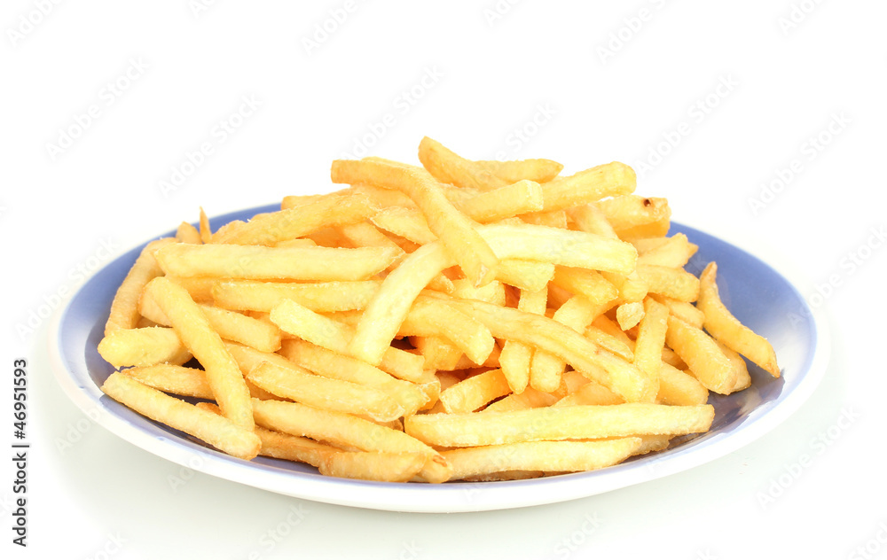 Potatoes fries in the plate isolated on white