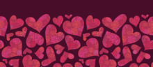 Vector Textured Red Hearts Horizontal Seamless Pattern