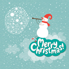 Wall Mural - Christmas card, Snowman play on a horn