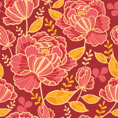 Wall Mural - Vector gold and red flowers elegant seamless pattern background