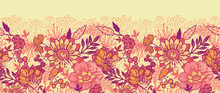 Vector Gold And Red Autumn Flowers Elegant Horizontal Seamless