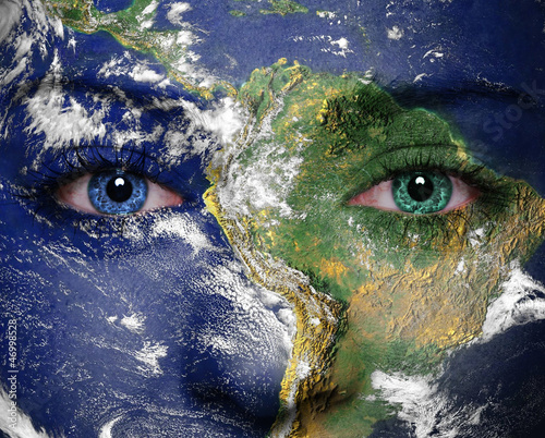 Nowoczesny obraz na płótnie Earth painted on face. Elements of this image furnished by NASA