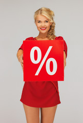 Sticker - lovely woman in red dress with percent sign