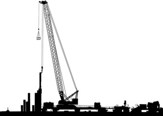 Wall Mural - composition with movable building crane on white