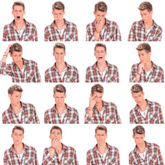 young man face expressions collage