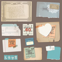 Set Of Old Paper Objects - For Design And Scrapbook In Vector