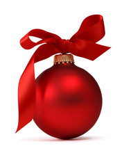 Red Christmas Ball With Ribbon