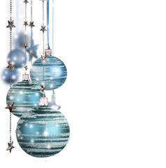 Blue christmas balls isolated on white background